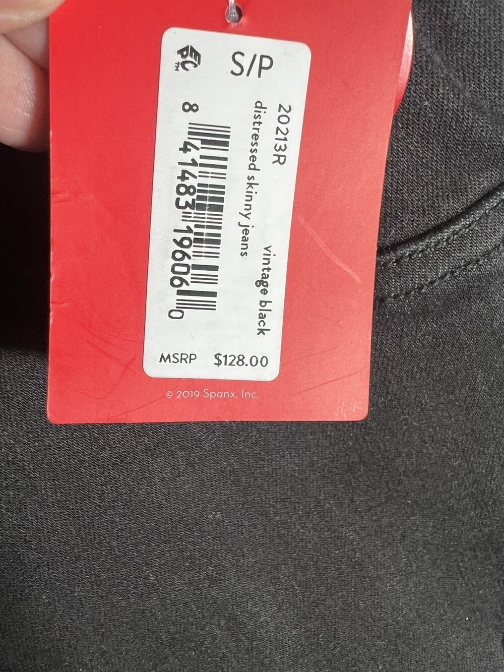 SPANX Distressed Skinny Jeggings S Petite Charcoal Black High Rise NWT
